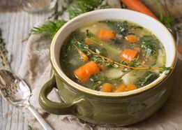 The dietary menu after removal of the gallbladder includes vegetable soups. 